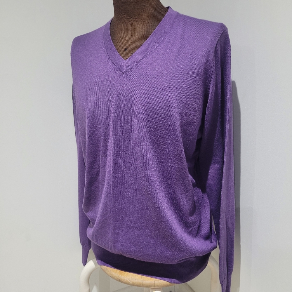 Point Zero Men's Vintage Purple V-Neck Merino Wool Sweater Large Preppy NEW - Picture 3 of 8